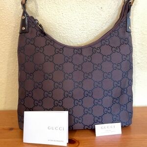 Gucci Brown Big Monogram Canvas Hobo Bag Shoulder Bag